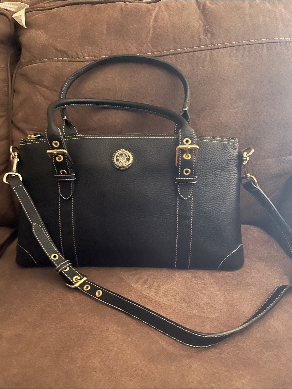 Dooney & Bourke Black Leather Satchel with Gold Hardware (NWOT)